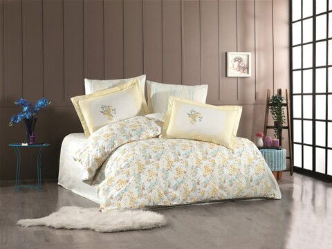 Lenjerie de pat dubla, 4 piese, 200x220 cm, 100% bumbac poplin, Hobby, Perla, galben