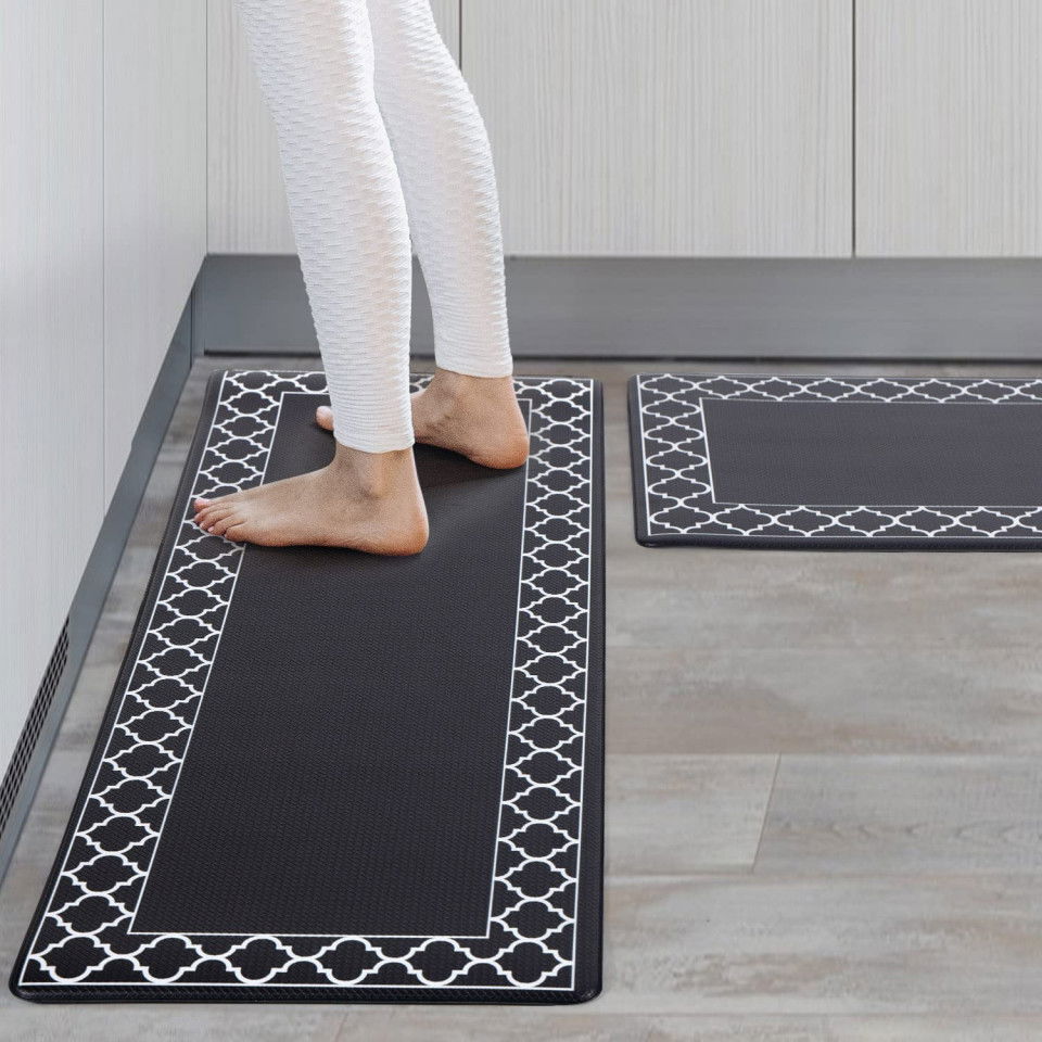 Set de 2 covorase de bucatarie GALMAXS7, gri/alb, PVC, 45,5 x 119,4 cm / 44,5 x 74,5 cm