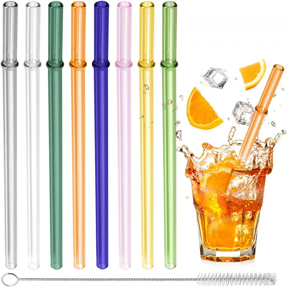 Set de 8 paie si o perie Mecmbj, sticla/nailon/metal, multicolor, 23 cm