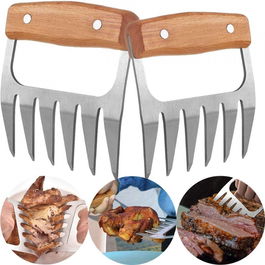Set de 2 gheare pentru carne/legume KAVAVO, lemn/otel inoxidabil, argintiu/maro, 10,6 x 11,7 cm