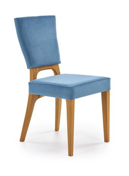 Scaun tapitat cu stofa si picioare din lemn, Wency Velvet Turcoaz / Stejar, l43xA56xH91 cm