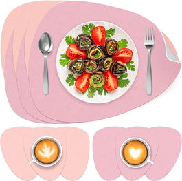 Set de 6 naproane si 6 coastere K KUMEED, piele artificiala, mov/roz, 31 x 40 cm / 13 cm