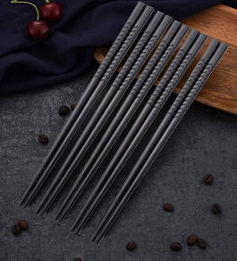 Set de betisoare japoneze Gerhannery, 5 perechi, fibra de sticla, negru, 24 cm