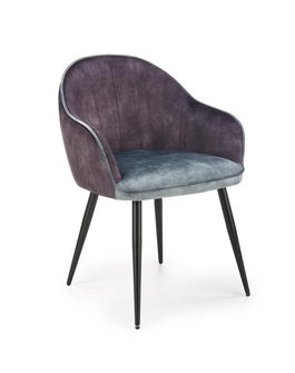 Scaun tapitat cu stofa si picioare metalice, Kai-440 Velvet Gri inchis / Albastru / Negru, l60xA58xH82 cm