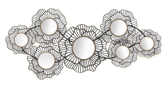 Decoratiune metalica de perete, cu oglinda, Osaka Negru, l121xA5xH56 cm