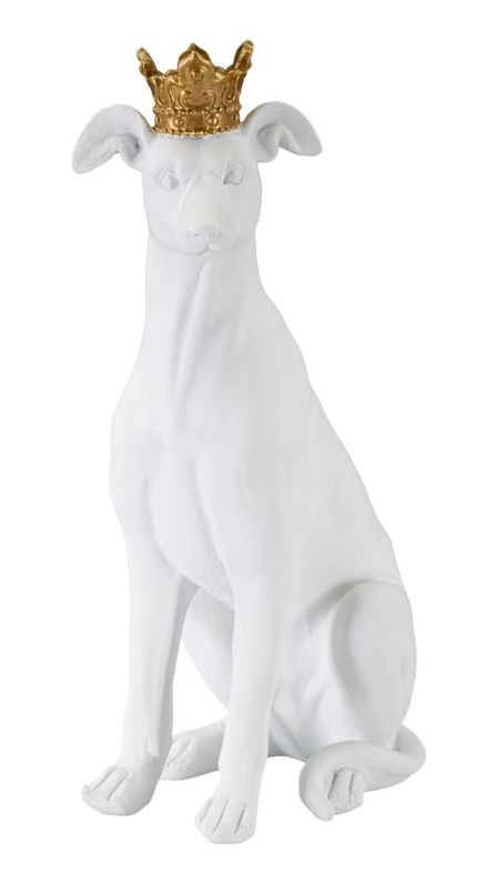 Decoratiune din rasina Cane -C- Alb / Auriu, L20xl12,5xH33 cm
