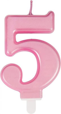 Lumanare pentru tort cifra 5 UVTQSSP, ceara, roz, 8 cm