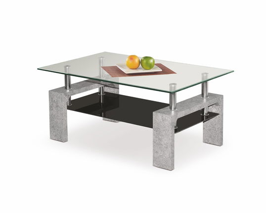 Masa de cafea, din MDF si sticla Dayana Intro Beton Gri / Transparent, L100xl60xH45 cm