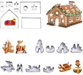 Set de 18 forme pentru prajituri de Craciun Qqckhp, otel inoxidabil, argintiu