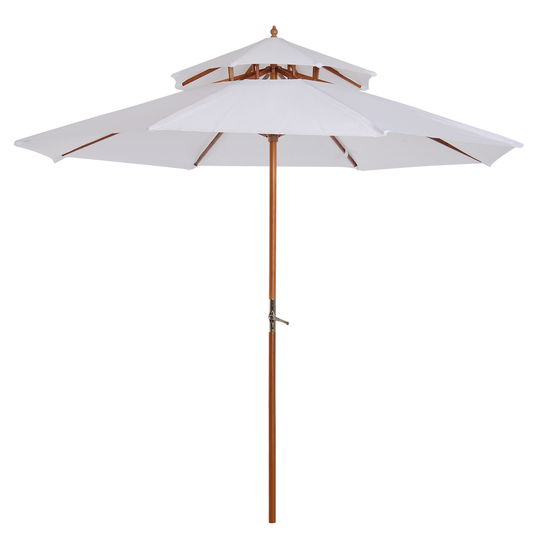 Outsunny Umbrela Gradina in Lemn cu Dublu Acoperis  Impermeabil, Crem, Φ2.7×2.6m