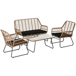 Outsunny Set de canapele pentru veranda, din ratan, cu 4 piese, Natural | Aosom Ro