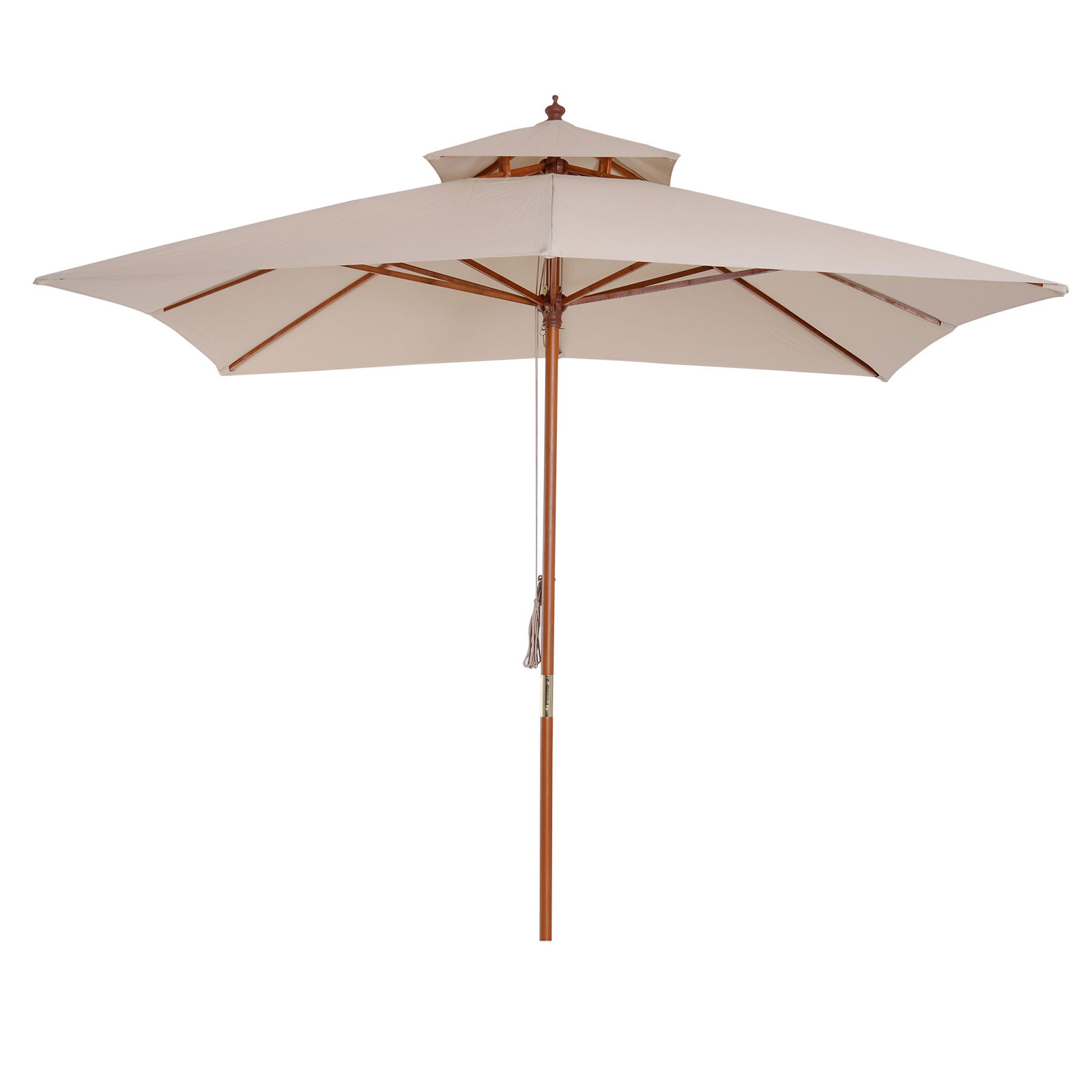 Outsunnt Umbrela de Soare de Gradina Acoperis Dublu , Bambu si Poliester,Crema, 3x3m | Aosom Ro