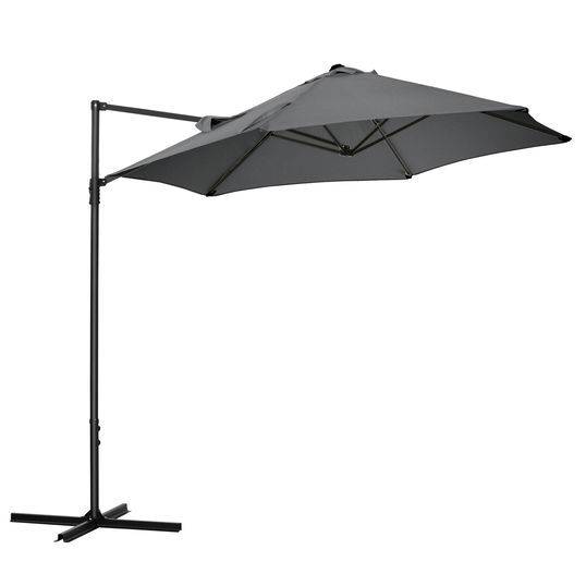 Outsunny Umbrela de soare in consola pentru gradina 2.5M cu rotire 360° si inclinare, gri inchis | AOSOM RO