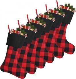 Set de 6 ciorapi de Craciun Cootato, textil, carouri, rosu/negru, 46 cm