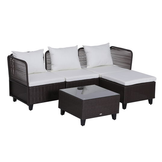 Outsunny Set Mobilier Gradina pentru Exterior cu 5 piese Canapea Masuta Pouf din Ratan Sintetic 65x65x73cm Culoare Maro| Aosom.ro