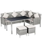 Outsunny Set 5 Piese Masa de Pranz de Exterior cu 2 Canapele 1 Masuta 2 Scaune, Mobilier de Gradina din Ratan Gri