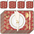 Set de 4 naproane cu 4 coastere NEOVIVA, bumbac, rosu, 45 x 30 cm / 18 x 18 cm