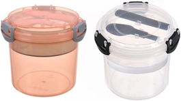 Set de 2 caserole cu tacamuri pentru pranz IGINOA, roz/alb, plastic, 600 ml, 10,7 x 11,8 cm