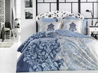 Lenjerie de pat dubla, 4 piese, 100% bumbac poplin, Hobby, Mirella Royal, alb/albastru