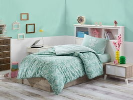Lenjerie de pat pentru o persoana, EnLora Home, 162ELF51606, 2 piese, bumbac ranforce, verde