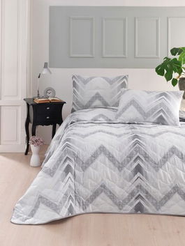 Set cuvertura cu 2 fete de perna, Mijolnir, Gray 183MJQ52487, 220 x 240 cm, bumbac ranforce, gri