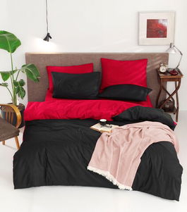 Lenjerie de pat dubla King (IT) ÇiftYönlü - Red, Black, Mijolnir, 3 piese, 250x200 cm, bumbac ranforce, multicolor