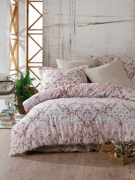 Lenjerie de pat dubla King, 3 piese, 220x240 cm, 100% bumbac ranforce, Primacasa by Turkiz, Floral, roz