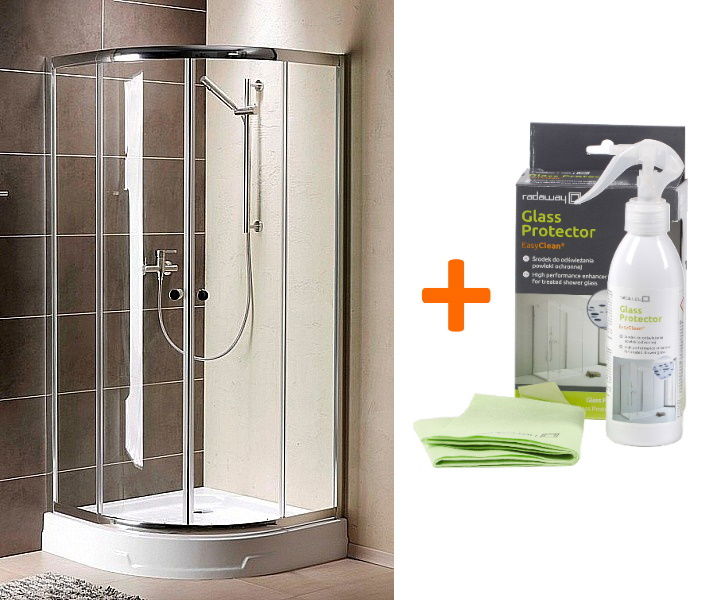 Cabina de dus semirotunda Radaway Premium A800 80x80cm complet echipata cu cadita Tinos A Compact si sifon + cadou solutie EasyClean Protector