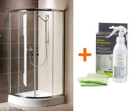Cabina de dus semirotunda Radaway Premium A800 80x80cm complet echipata cu cadita Tinos A Compact si sifon + cadou solutie EasyClean Protector