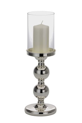 Suport lumanare, din sticla si metal argintat Spherical Dark Medium Argintiu, Ø11,5xH34 cm