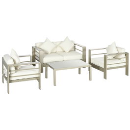 Outsunny Set de mobilier de gradina din 4 piese, cadru de aluminiu, mobilier de curte, cu sezut cu perne gros, 2 scaune si masa de sticla, Auriu | AOSOM RO