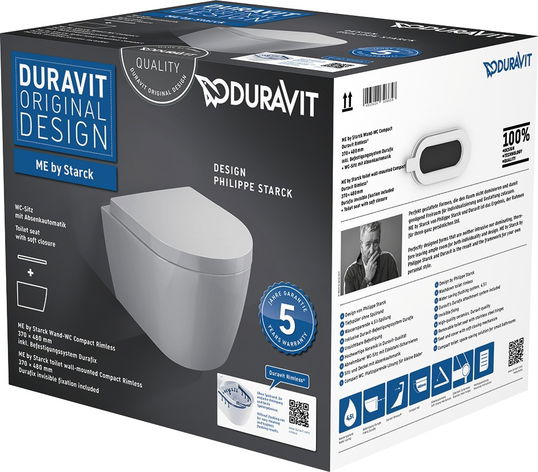 Set vas WC suspendat Duravit ME by Starck Compact Rimless cu capac inchidere lenta