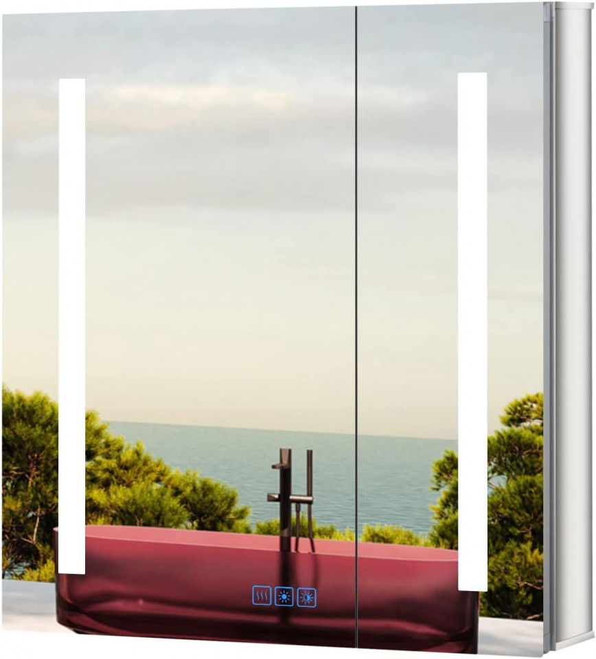 Dulap cu oglinda si LED-uri pentru baie Fundin, aluminiu/sticla securizata, 3000/6000 K, 12 x 61 x 65 cm