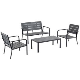 Set Mobilier de Gradina din 4 piese Outsunny, Lamele din Plastic cu Efect de Lemn, Cafea | Aosom Ro