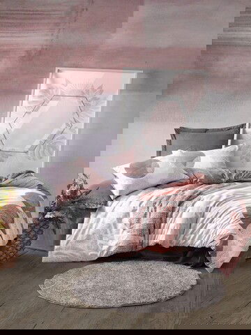 Lenjerie de pat dubla, 4 piese, 200x220 cm, 100% bumbac ranforce, Cotton Box, Leron, gri