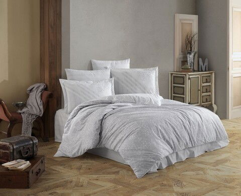 Lenjerie de pat pentru o persoana, 3 piese, 160x220 cm, 100% bumbac poplin, Hobby, Romance, gri