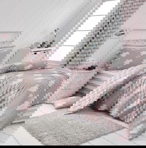 Lenjerie de pat pentru o persoana, Eponj Home, Herz 143EPJ04413, 2 piese, amestec bumbac, roz pudrat