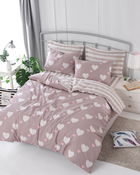 Lenjerie de pat dubla, Eponj Home, Herz 143EPJ24413, 3 piese, amestec bumbac, roz/alb