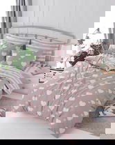 Lenjerie de pat dubla, Eponj Home, Herz 143EPJ24413, 3 piese, amestec bumbac, roz/alb