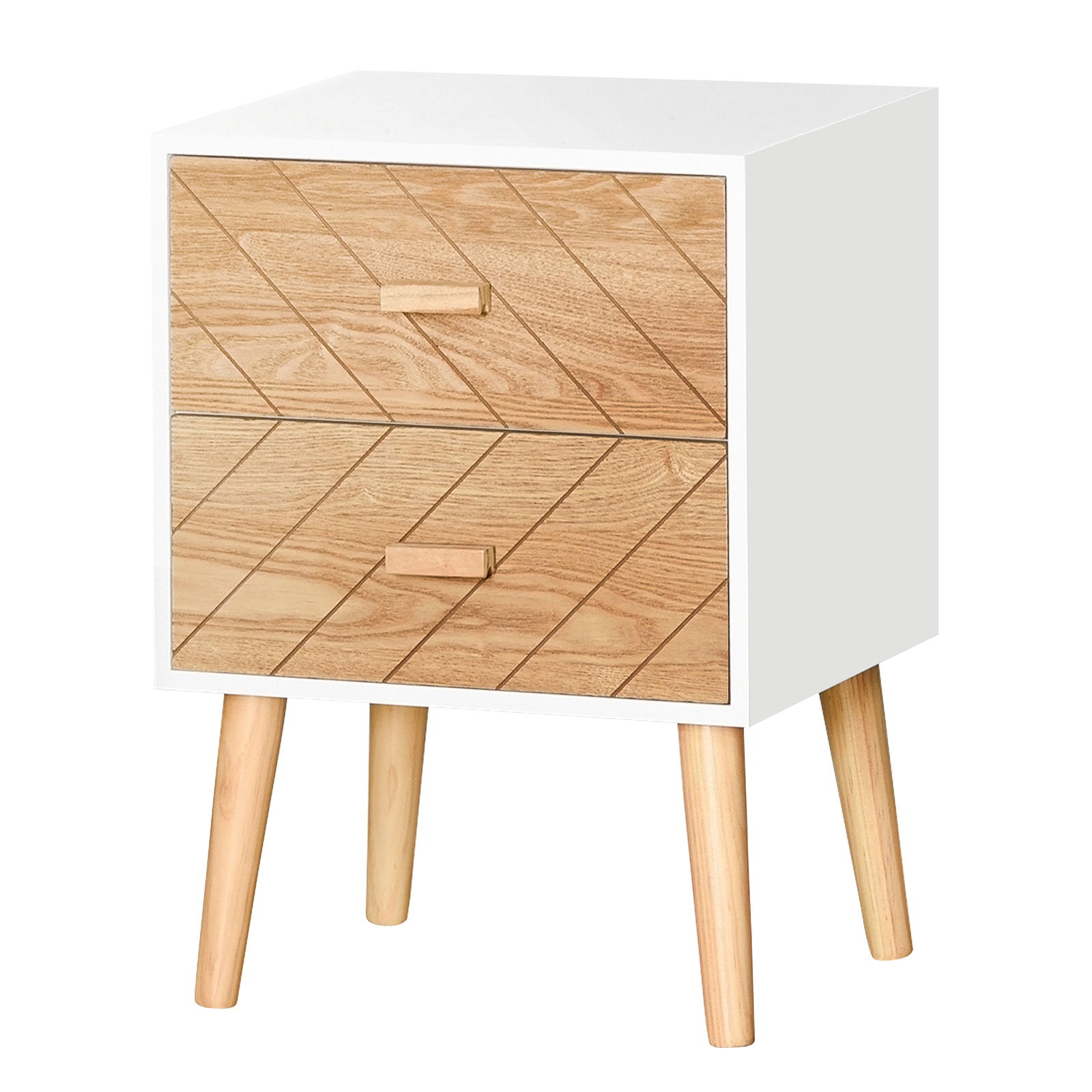 Homcom Dulapior in Lemn 2 Sertare Stil Nordic, Alb si Lemn, 40x30x55,5cm