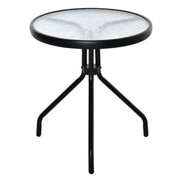 Masuta de Gradina Rotunda Outsunny cu Etajera din Sticla, Masuta de Cafea pentru Interior si Exterior Φ50x55cm, Negru