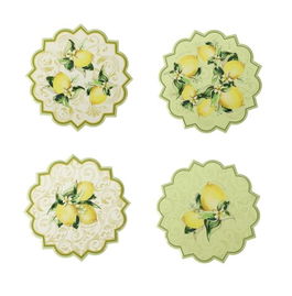 Set 4 suporturi pentru pahare Limoni, Brandani, 10.5 x 10.5 cm, ceramica, galben/verde