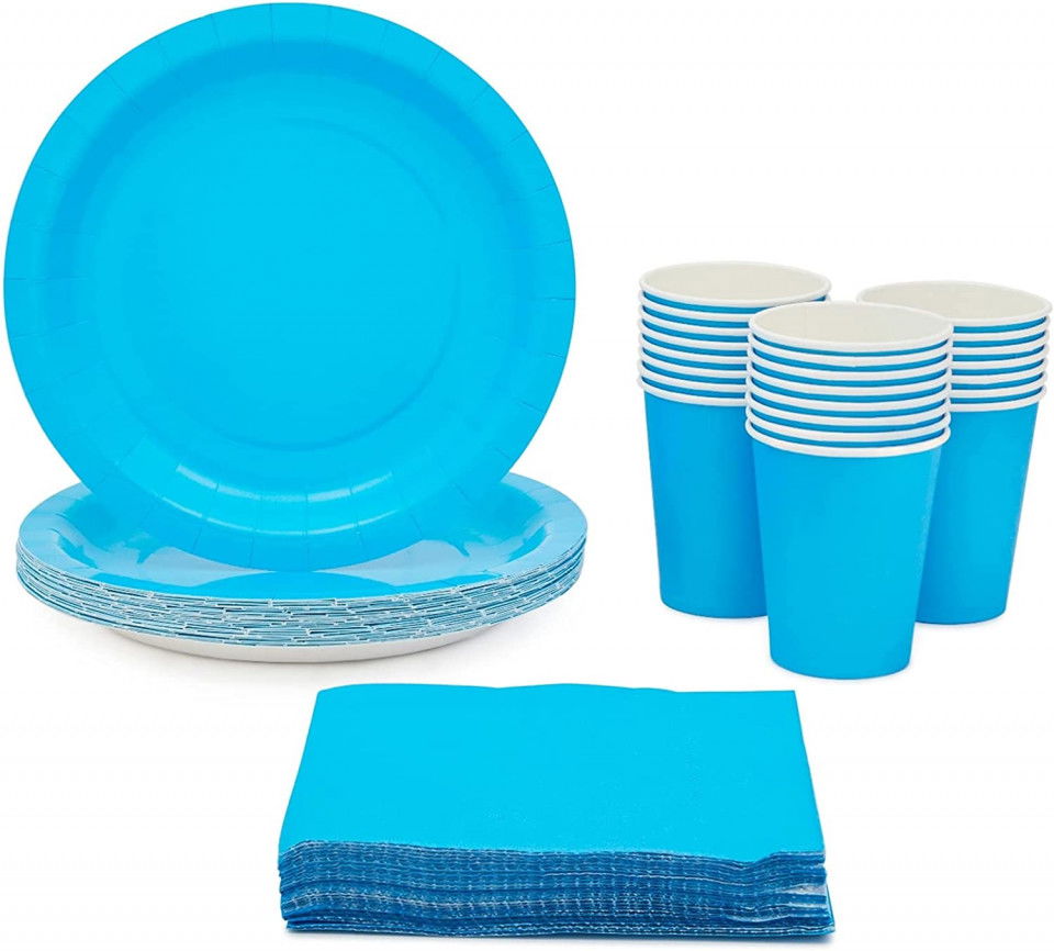 Set de masa pentru 24 persoane Juvale, hartie, albastru, 72 piese