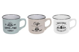 Set 3 cani Coffe, 330 ml, ceramica, alb/bej/verde