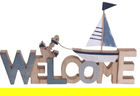 Decoratiune Welcome, 30x2x19 cm, lemn, albastru deschis