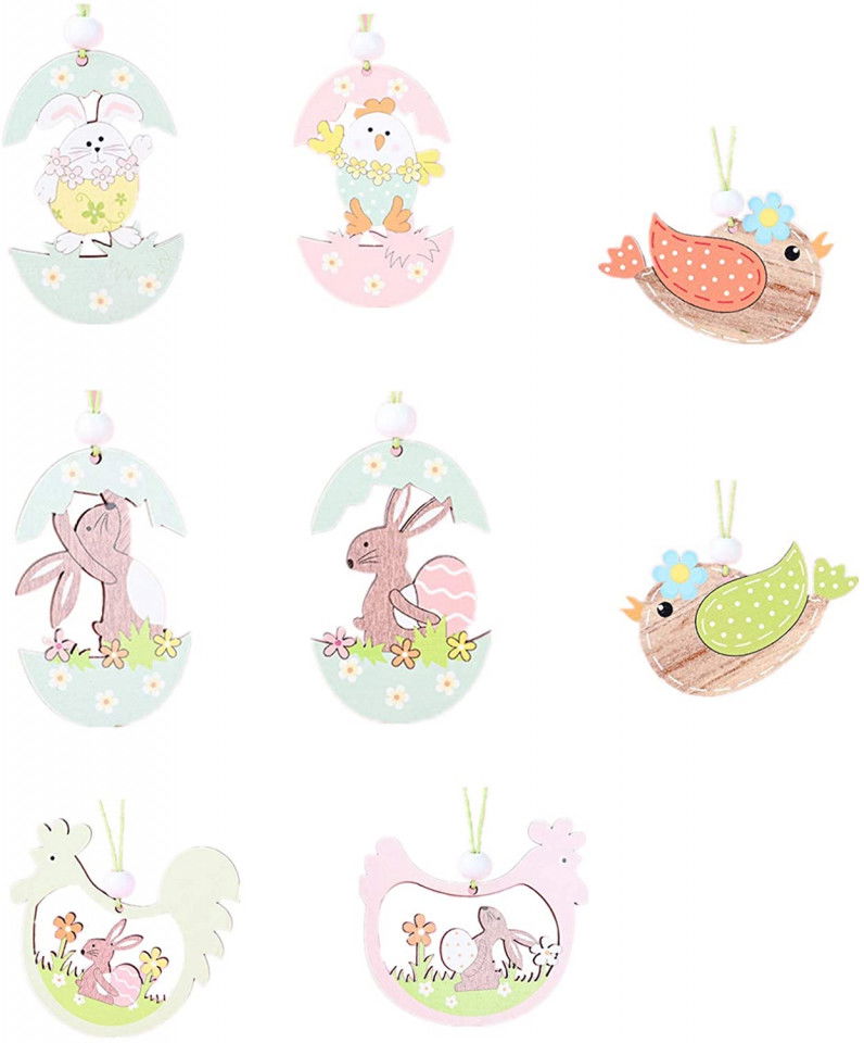 Set de 16 pandative pentru Paste Super Idee, lemn, multicolor, 7,5 x 6 cm