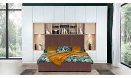 Set Mobila Dormitor din pal, cu pat 200 x 160 cm, 4 piese, Sleep Varia Mini Maxi Alb Mat / Maro