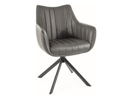 Scaun rotativ tapitat cu piele ecologica si picioare metalice, Aziel Gri / Negru Mat, l61xA58xH86 cm