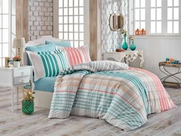 Lenjerie de pat pentru o persoana, 3 piese, 100% bumbac poplin, Hobby, Stripe Green, multicolora
