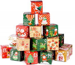 Set de 24 cutii pentru calendar de advente Fyguard, hartie, multicolor, 7 x 7 x 7 cm